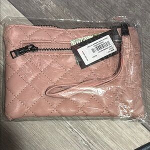 Badgley Mischka Pink Quilted Wristlet Clutch with Zipper